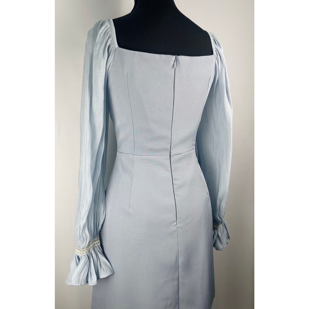 NWOT Rungtiwa K Light Blue Puff Sleeve Dress Lace Cuff Square Neck Size L - Picture 6 of 8